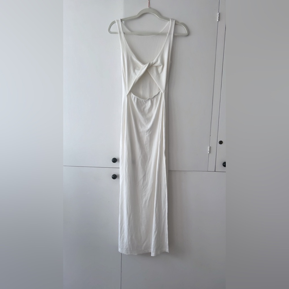 LSPACE White Cutout Midi Dress M Ribbed Bodycon Sleeveless Summer Resort - Picture 4 of 8